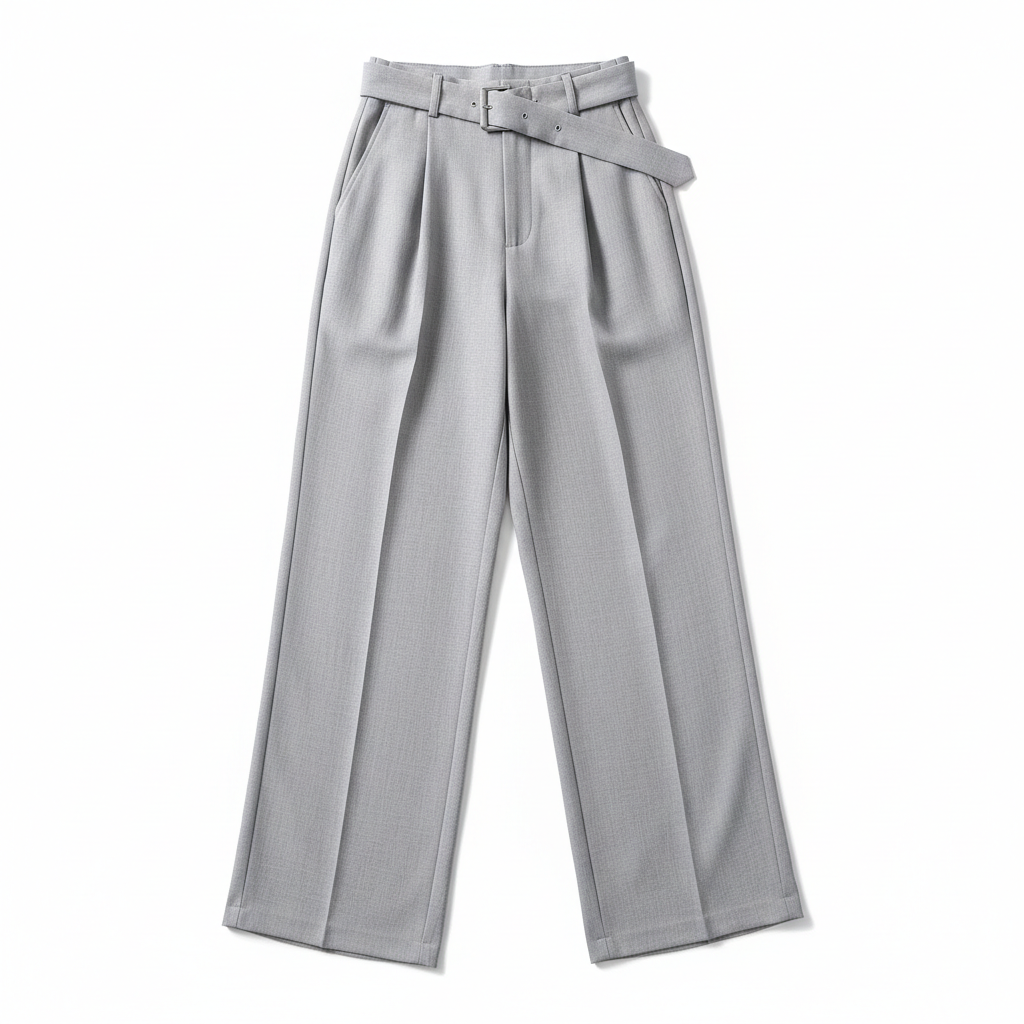 Light Grey High-Waist Palazzo Trousers for Women