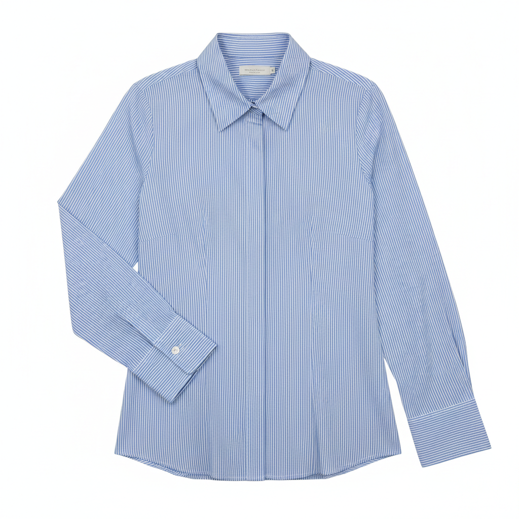 Blue Striped Full Sleeve Office Blouse for Women