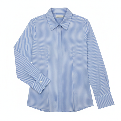 Blue Striped Full Sleeve Office Blouse for Women