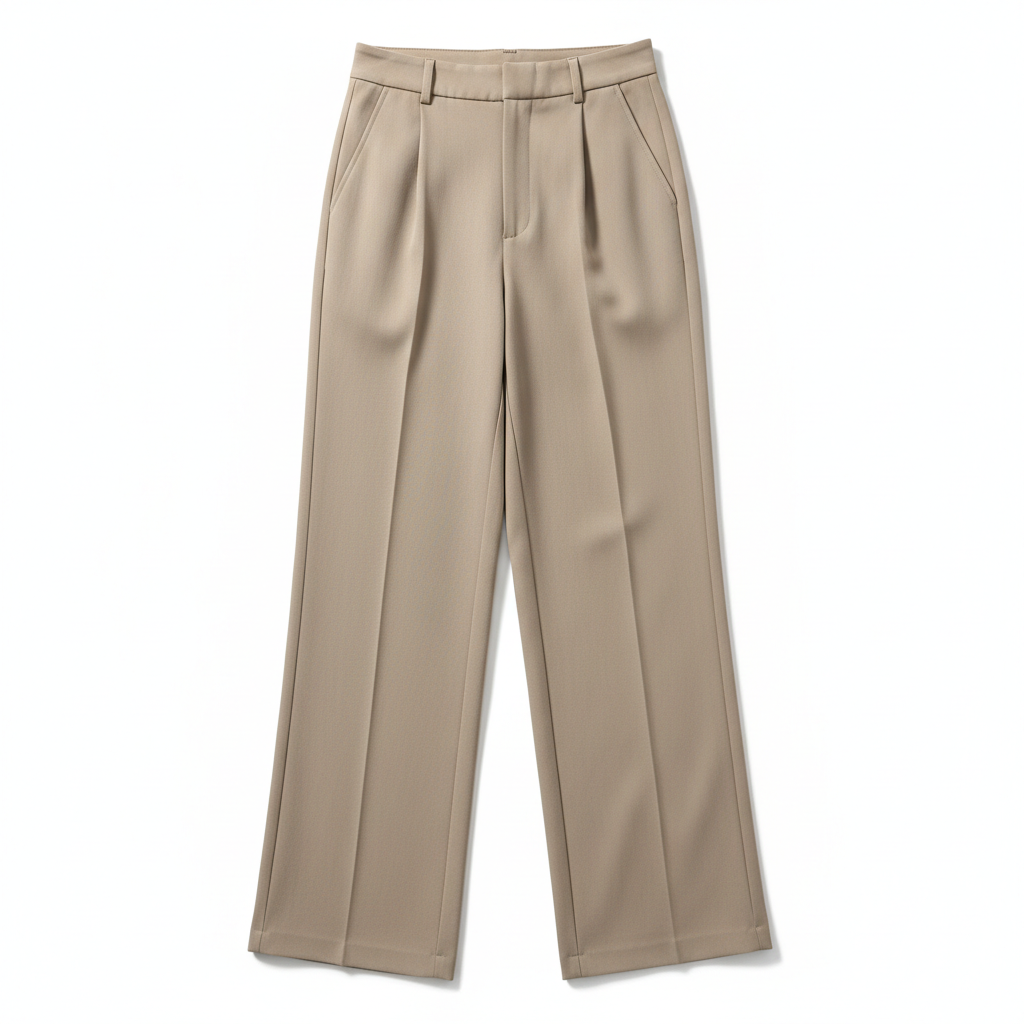 Beige Wide-Leg Casual Trousers for Women