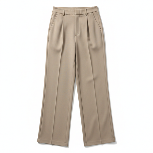 Beige Wide-Leg Casual Trousers for Women