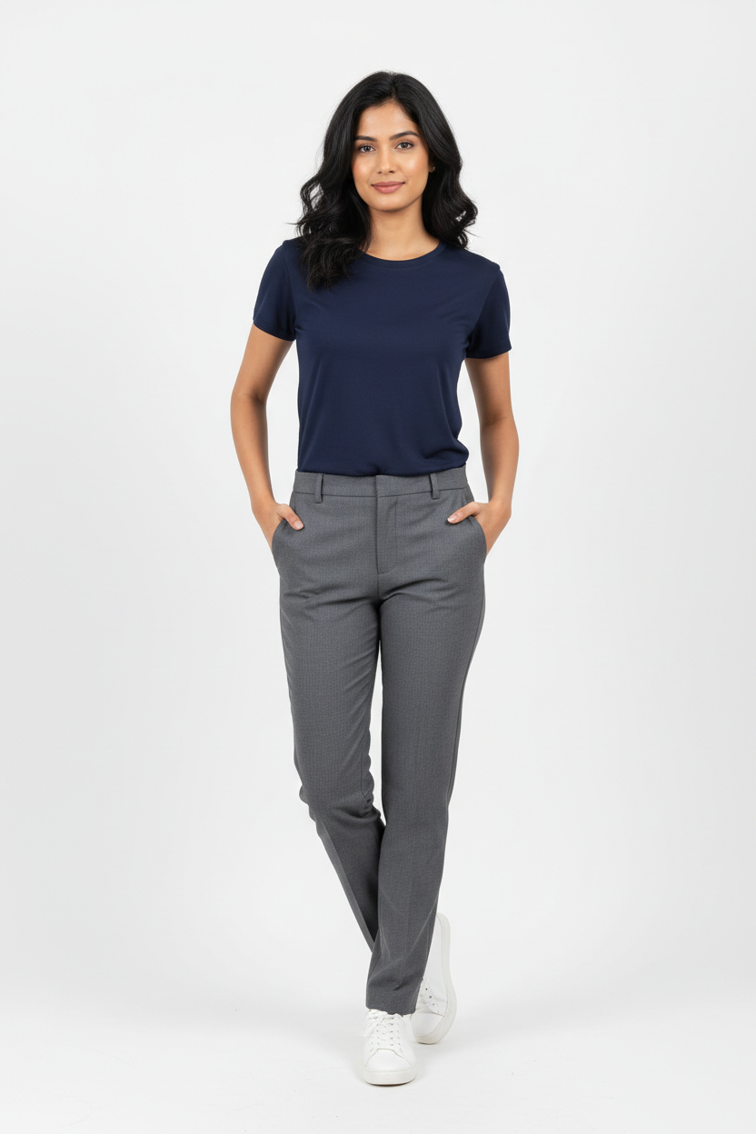 Woman model wearing Navy Blue Office Casual T-Shirt