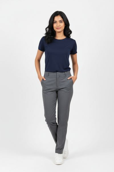 Woman model wearing Navy Blue Office Casual T-Shirt