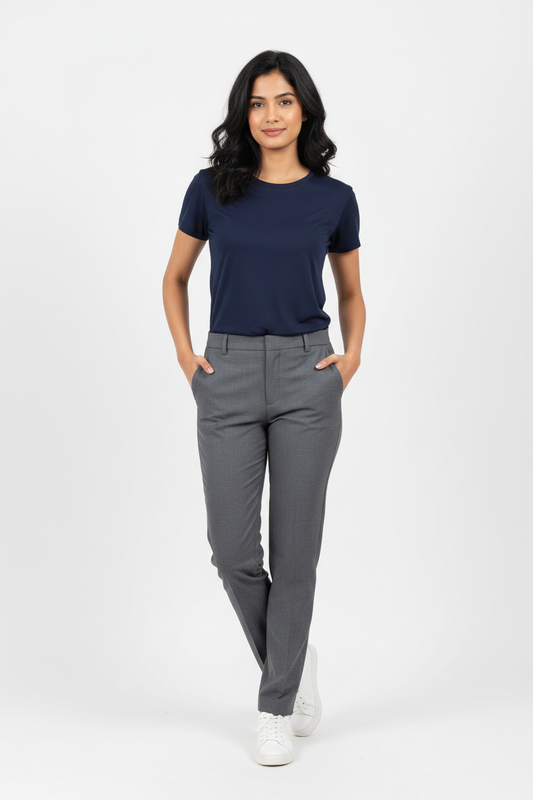 Woman model wearing Navy Blue Office Casual T-Shirt