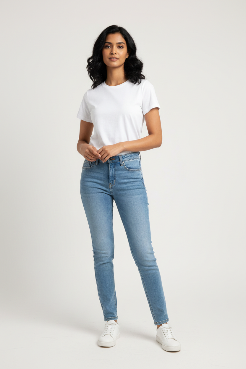 Woman model wearing White Office Casual T-Shirt