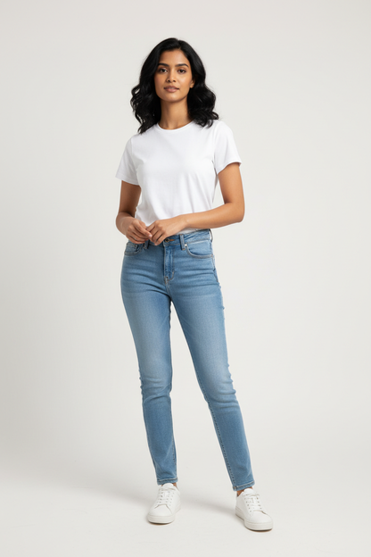 Woman model wearing White Office Casual T-Shirt