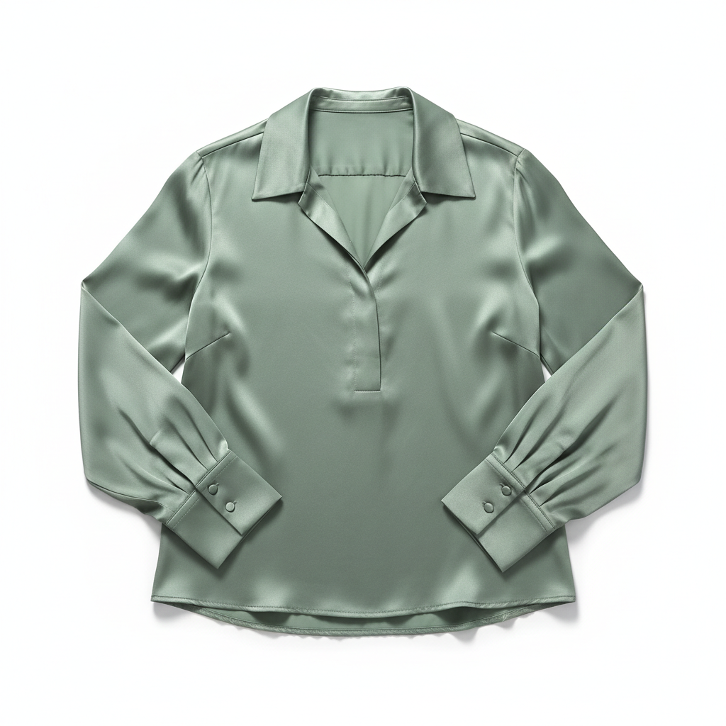 Sage Green Satin Full Sleeve Blouse for Women