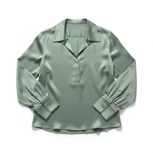 Sage Green Satin Full Sleeve Blouse for Women