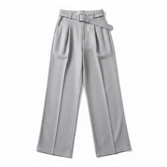 Light Grey High-Waist Palazzo Trousers for Women