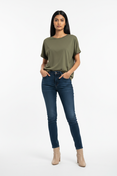 Woman model wearing Olive Green Office Casual T-Shirt