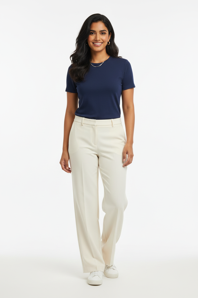 Woman model wearing Navy Blue Office Casual T-Shirt