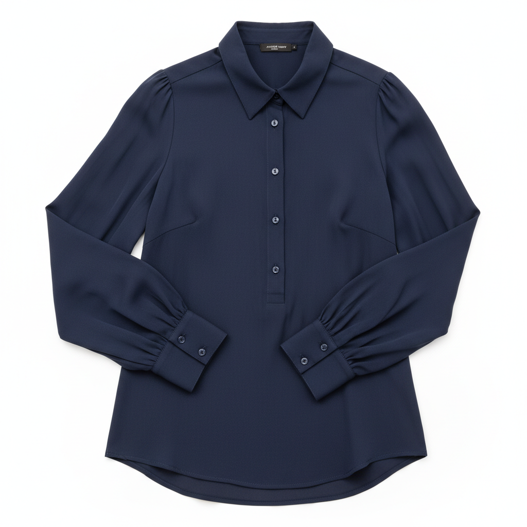 Navy Blue Full Sleeve Formal Blouse for Women