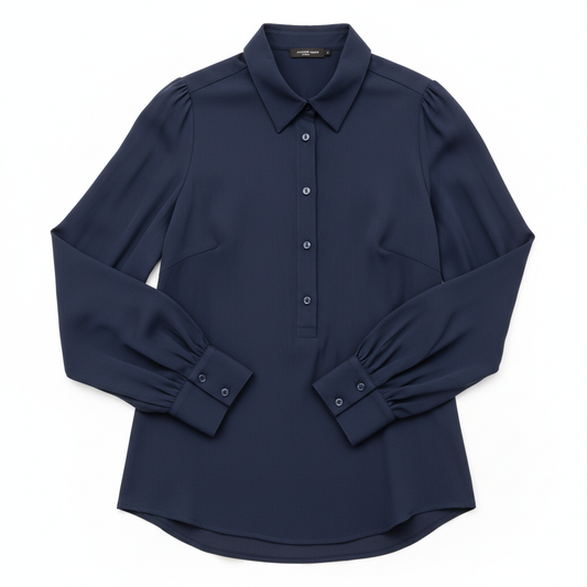 Navy Blue Full Sleeve Formal Blouse for Women